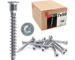 LUN FIX - Bevestigingsschroeven 7 x 50 mm - 100 stuks - verzinkt staal - meubelschroeven