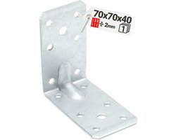 LUN FIX - Winkelverbinder 90 graden - 70x70x40x2 - versterkt met Steg - Konstruktionswinkel