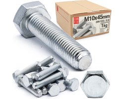 LUN FIX - Zeskantbout M10x45 verzinkt DIN 933 klasse 8.8 - 1kg