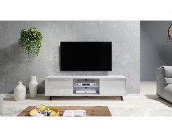 LUNA 01 TV-meubel - 140 cm - staand - 2 x deuren - met plank - moderne woonkamerkast - LED-verlichting - ergonomisch TV-kast - wit mat + wit glans