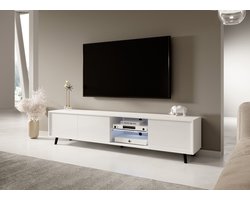 LUNA 02 TV-meubel - breedte 175 cm - staand - 3 x deuren - met plank - moderne woonkamerkast - LED-verlichting - ergonomisch TV-kast - wit mat + wit glans