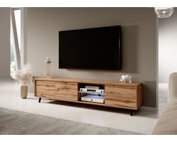 LUNA 02 TV-meubel - breedte 175 cm - staand - 3 x deuren - met plank - moderne woonkamerkast - LED-verlichting - ergonomisch TV-kast - Wotan eikenkleur