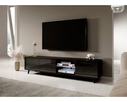 LUNA 02 TV-meubel - breedte 175 cm - staand - 3 x deuren - met plank - moderne woonkamerkast - LED-verlichting - ergonomisch TV-kast - zwart