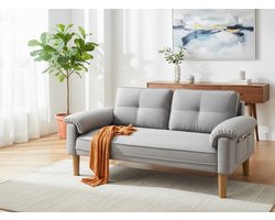 Luna 2-Zitsbank | Kleine Moderne Loveseat voor Woonkamer, Slaapkamer of Kantoor | Lichtgrijs Linnen Stof | Compacte Bank met Armleuningen en Zijvak | Eenvoudige Montage House&Garden