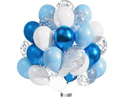 Luna Balunas 50 Stuks Latex Ballonnen Blauw Frozen Wit Helium Stitch Confetti zilver - Feestversiering- Babyshower - Verjaardag - Eco Friendly