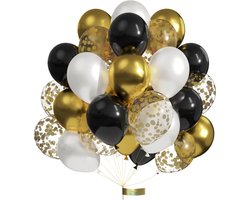 Luna Balunas 50 Stuks Latex Ballonnen Goud Zwart Helium Confetti - Verjaardag feest Decoratie Versiering - Eco Friendly FSC Communie lentefeest