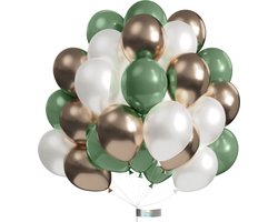 Luna Balunas 50 Stuks Latex Olijfgroen & Gouden Ballonnen Set met Lint - Champagne Wit - Eco friendly FSC