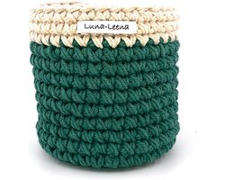 Luna-Leena duurzaam mandje - katoen - groen met witte rand - hand gehaakt in Nepal - opberger - plantenmand - kinderkamer - kamerdecoratie - basket