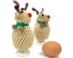 Luna-Leena duurzame eland rendier eierwarmer - set van 2 - beige bio katoen - hand gehaakt in Nepal - keukendecoratie - tafeldecoratie - reindeer egg cosy - ontbijt - kerstcadeau - kerstboom - Rudolph - kerst decoratie - Christmas breakfast