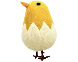 Luna-Leena duurzame hanger kip - geel - wol vilt - L9 x 5ø cm +ophanglus - handgemaakt in Nepal - paasdecoratie - chicken easter hanger - paas hanger ornament
