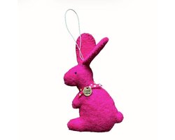 Luna-Leena duurzame hanger konijn - fuchsia - wol vilt - L13x8cm + ophanglus - handgemaakt in Nepal - paasdecoratie - rabbit easter hanger - paas hanger ornament - bunny pendant - paasfeest