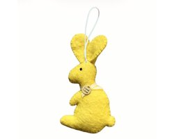 Luna-Leena duurzame hanger konijn - geel - wol vilt - L13x8cm + ophanglus - handgemaakt in Nepal - paasdecoratie - rabbit easter hanger - paas hanger ornament - bunny pendant - paasfeest