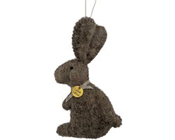 Luna-Leena duurzame hanger konijn - grijs - wol vilt - L13x8cm + ophanglus - handgemaakt in Nepal - paasdecoratie - rabbit easter hanger - paas hanger ornament - bunny pendant - paasfeest