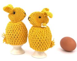Luna-Leena duurzame konijn eierwarmer - set van 2 - bio katoen geel - handgehaakt in Nepal - keukendecoratie - tafeldecoratie - rabbit egg warmer - egg cosy - pasen - ontbijt - paashaas