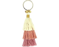 Luna-Leena duurzame kwasten sleutelhanger/ tas bedel van bio katoen - oud roze - L14cm incl ring - handgemaakt in Nepal - kwast - keychain tassel - old pink - kado - cadeau - boho - Ibiza - bohemian - moederdag - bag charm