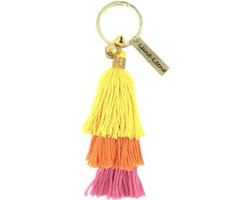 Luna-Leena duurzame kwasten sleutelhanger/ tashanger van bio katoen - geel, oranje, roze - handgemaakt in Nepal - kwast - keychain tassel - kado - cadeau - boho - Ibiza - bohemian