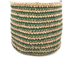 Luna-Leena duurzame mand van jute & katoen - groen met jute - H18x24øcm - hand gehaakt in Nepal - opberger - kamerdecoratie - basket