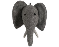 Luna-Leena duurzame olifant hoofd - grijs - vilt wol - hand gemaakt in Nepal - kinderkamer - muurdecoratie - dierenhoofd - decoratie trofee - elephant head