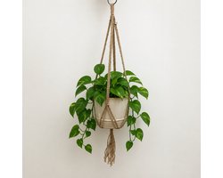 Luna-Leena duurzame plantenhanger macramé in jute met zilverdraad ( zonder mandje - alleen plantenhanger) - L65cm - handmade in Nepal - decoratie - ibiza style - boho - plant hanger - cadeau - moederdag