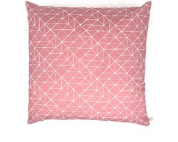 Luna-Leena duurzame sierkussen met geometrische print + binnenkussen (set) - oud roze & wit - 45x45cm - katoen & gerecycled binnenkussen beide van Oeko-tex - handgemaakt in Nepal - geometric - kids pillow - kinderkamer - woonkamer - bank kussen