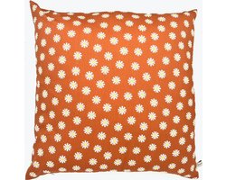 Luna-Leena duurzame sierkussen met margrieten print + binnenkussen (set) - terra bruin - 45x45cm - katoen & gerecycled binnenkussen van Oeko-tex - hand gemaakt in Nepal - Daisy flowers - kids pillow - kinderkamer - bloemen print - woonkamer