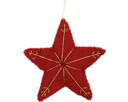 Luna-Leena duurzame ster hanger - rood en goud draad - vilt wol - handgemaakt in Nepal - star hanger - kersthanger - kerstster - kerstcadeau - kerstboom hanger - cadeau - kado - kerst gift - kerstfeest - kersdecoratie