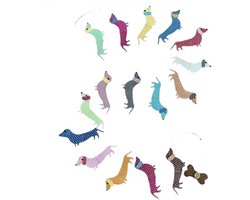 Luna-Leena duurzame teckel slinger - meerkleurig - beide kanten geprint dik eco papier - vertiaal L 125cm - handgemaakt in Nepal - kinderfeestje - dachshund lover - cadeau - hondenslinger - dachshund garland - juffencadeau - babyshower