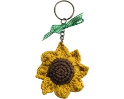 Luna-Leena duurzame zonnebloem sleutelhanger - bio katoen - geel - hand gehaakt in Nepal - tashanger - sunflower keychain - van Gogh sunflower - gehaakte bloem - kado - cadeau - decoratie - moederdag - bag charm