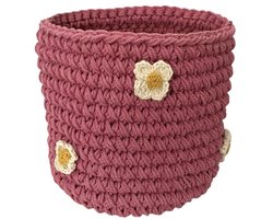 Luna-Leena sustainable basket with flowers - pink - H13x12øcm - thick cotton - hand crochet in Nepal - opberger - plantenmand - kinderkamer - kamerdecoratie - basket