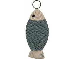 Luna-Leena wanddecoratie vis - grijs - L 24cm - biologisch katoen - hand gehaakt in Nepal - home decoration - fish - fishing - ichthus - kado - cadeau