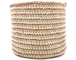 Luna-Luna duurzame mand in jute & katoen - gebroken wit met jute - H18x24øcm - hand gehaakt in Nepal - opberger - kinderkamer - kamerdecoratie- basket