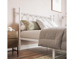 Luna Luxe Metalen Tweepersoons Bedframe 135x190 cm met Hoofd- en Voetbord, Stevig Stalen Frame met Lattenbodem en Opbergruimte – Wit