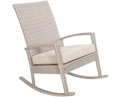 Luna Rocking chair - Schommelstoel buiten- Cream poly rattan - Kaki Kussen - Tuinstoel schommelstoel - tuinmeubelen - loungemeubel outdoor voor terras, balkon, wintertuin