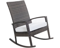 Luna Rocking chair - Schommelstoel buiten - Donker bruin poly rattan - Licht grijs Kussen - Tuinstoel schommelstoel - tuinmeubelen - loungemeubel outdoor voor terras, balkon, wintertuin