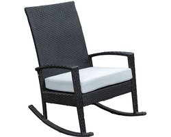 Luna Rocking chair - Schommelstoel buiten - Zwart poly rattan - Licht grijs Kussen - Tuinstoel schommelstoel - tuinmeubelen - loungemeubel outdoor voor terras, balkon, wintertuin