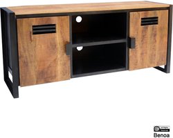 Luna TV-meubel met Twee Deuren - 150cm TV-kast - Industrieel Mango TV-Meubel - Mangohouten Televisiemeubel - Tv meubel van Mangohout en Staal - Moderne TV Kast - Tv meubel Veel Opbergruimte - Industriële Televisiemeubel - Audiomeubel met Lades