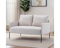 Luna Tweepersoonsbank – Moderne 2-zits Stoffen Bank met Armleuningen en 2 Sierkussens – Compacte Linnen Mini-bank voor Woonkamer, Kantoor of Wachtkamer – Beige House&Garden
