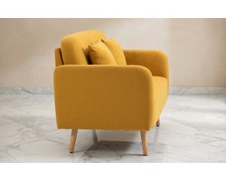 Luna Velvet 2-Zits Bank Geel 130 cm met 2 Sierkussens – Moderne Fluwelen Loveseat voor Kleine Ruimte, Slaapkamer & Woonkamer – Casa Serena