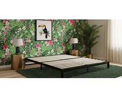 Luna Zwart Metalen Bedframe 140x200 cm | Modern Minimalistisch Platformbed | Stevig & Duurzaam Met Geluidsarme Houten Lattenbodem | Laag Profiel 18 cm | Geschikt voor European Queen Matras – Medahomestore