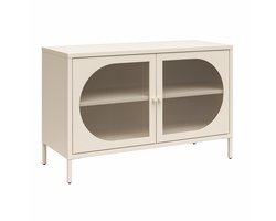 Luna|Brede kast met 2 glazen deuren in metaal crème