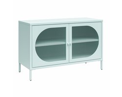 Luna|Brede kast met 2 glazen deuren in metaal lichtblauw