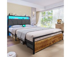 LunaCharge Luxe Opbergbed 140x200 cm - Grijs - 140x200 cm - Arqam