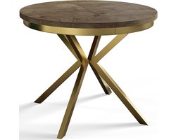 LunaGold Uitschuifbare Ronde Eettafel Ø90–170 cm met Gouden Metalen Poten – Modern Design in Donkergrijs