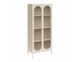 Luna|Hoge kast met 2 glazen deuren in metaal crème