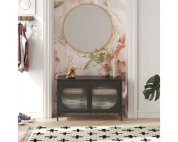 Luna|Kast Breed met 2 Glasdeuren in Metaal Zwart