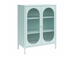 Luna|Kast Laag met 2 Glasdeuren in Lichtblauw Metaal