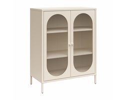 Luna|Kast Laag met 2 Glasdeuren in Metaal Crème