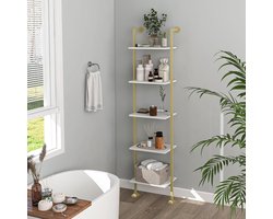 LunaLadder Luxe 5-Laags Ladder Boekenkast 179,7 cm Hoog x 43,8 cm Breed x 27,9 cm Diep – Smalle Moderne Open Kast in Goud & Wit voor Woonkamer, Slaapkamer en Kantoor