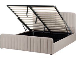 LUNAN - Bed met opbergruimte - Taupe - 160 x 200 cm - Polyester