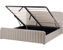 LUNAN - Bed met opbergruimte - Taupe - 180 x 200 cm - Polyester
